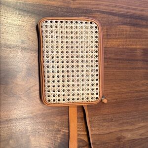 NWOT Woven Rattan Belt Bag with Tan Leather Trim